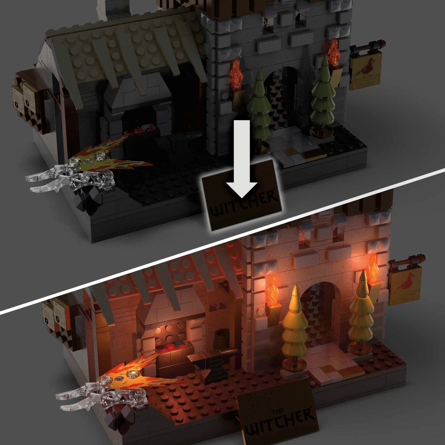MEGA The Witcher Building Toys Set: Geralt’s Griffin Hunt (1170 Pieces) | LED Lighted House