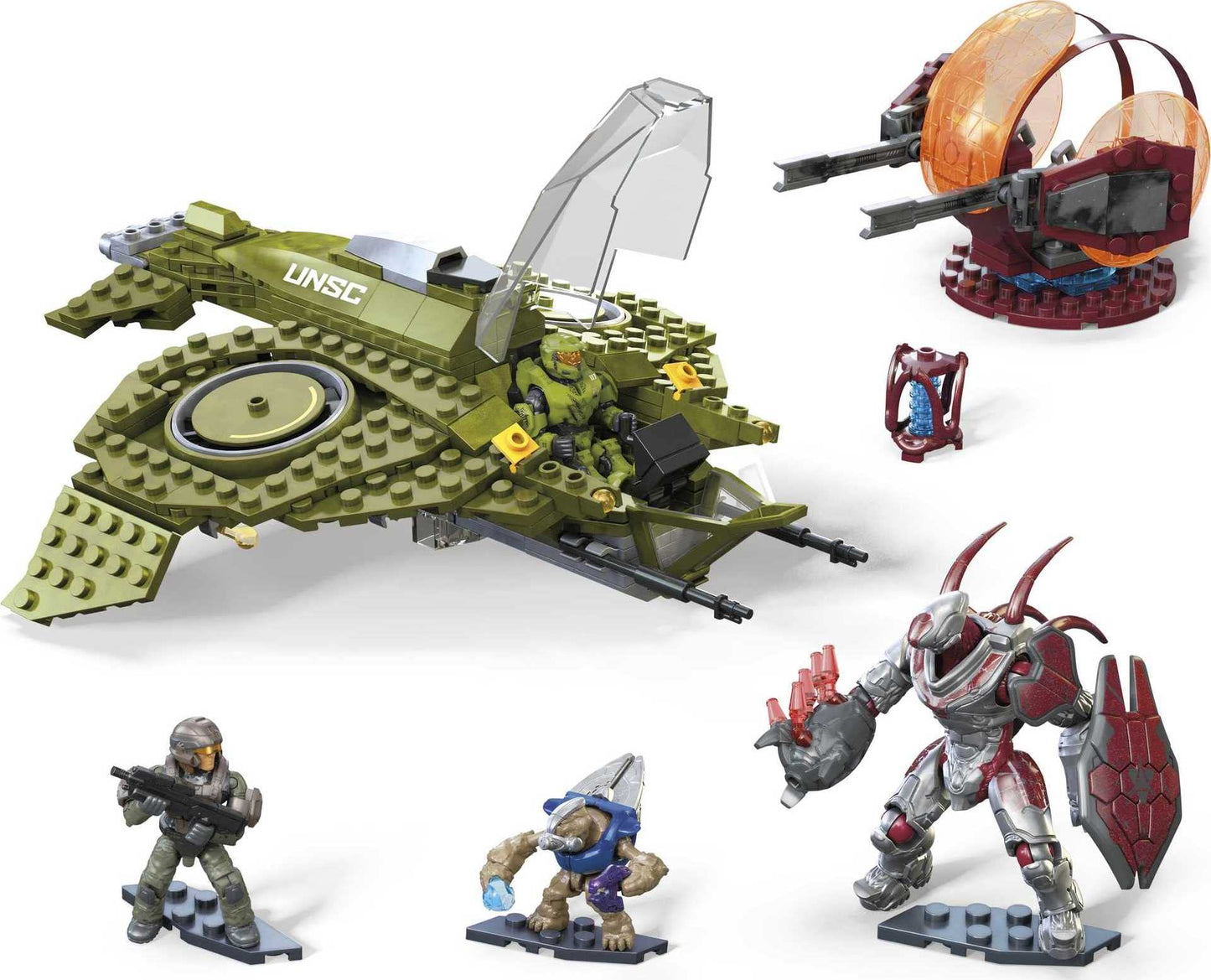 MEGA Halo Infinite UNSC Wasp Onslaught Aircraft – 406 Pieces, 4 Poseable Figures
