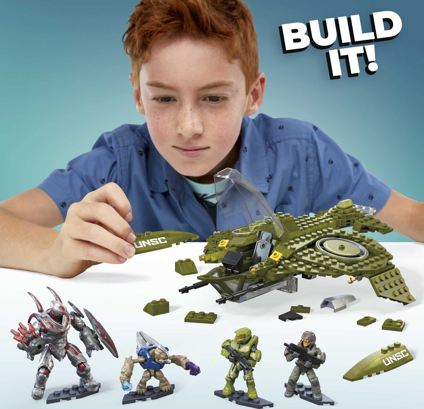 MEGA Halo Infinite UNSC Wasp Onslaught Aircraft – 406 Pieces, 4 Poseable Figures