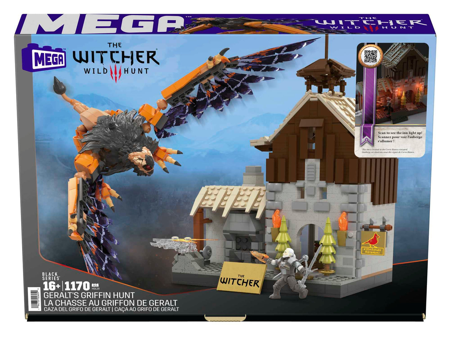 MEGA The Witcher Building Toys Set: Geralt’s Griffin Hunt (1170 Pieces) | LED Lighted House