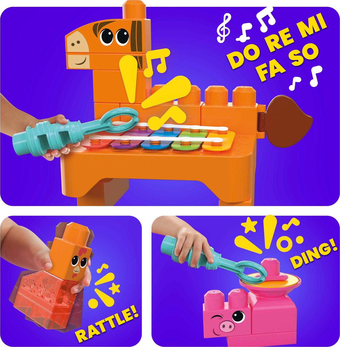Mega Brands Mega Bloks Fisher-Price Toddler Musical Farm Band – 40 Pieces, 6 Music Sheets, Ages 1+