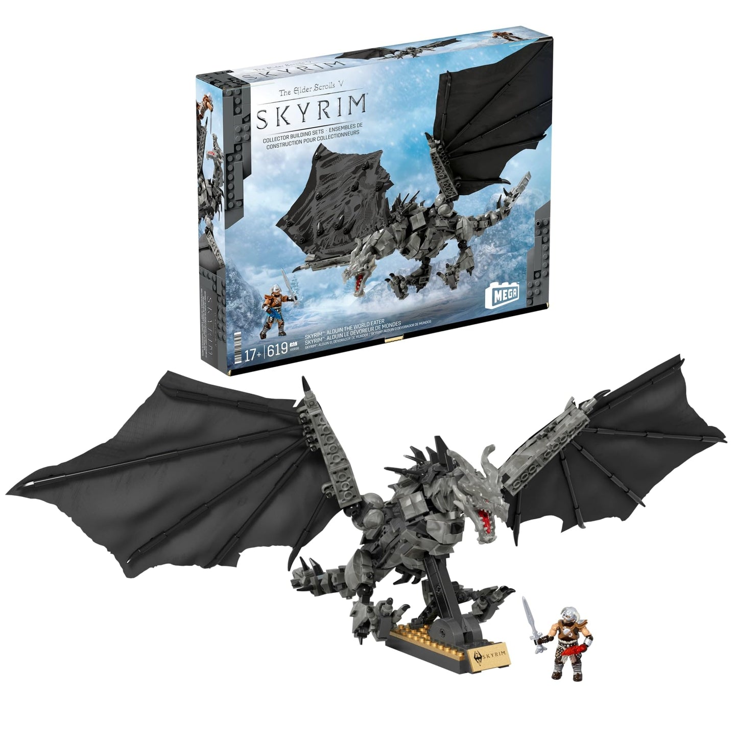 MEGA Skyrim Alduin World Eater Figure Set – 619 Pieces with Dragonborn Dovah-Kiin | Mega Brands