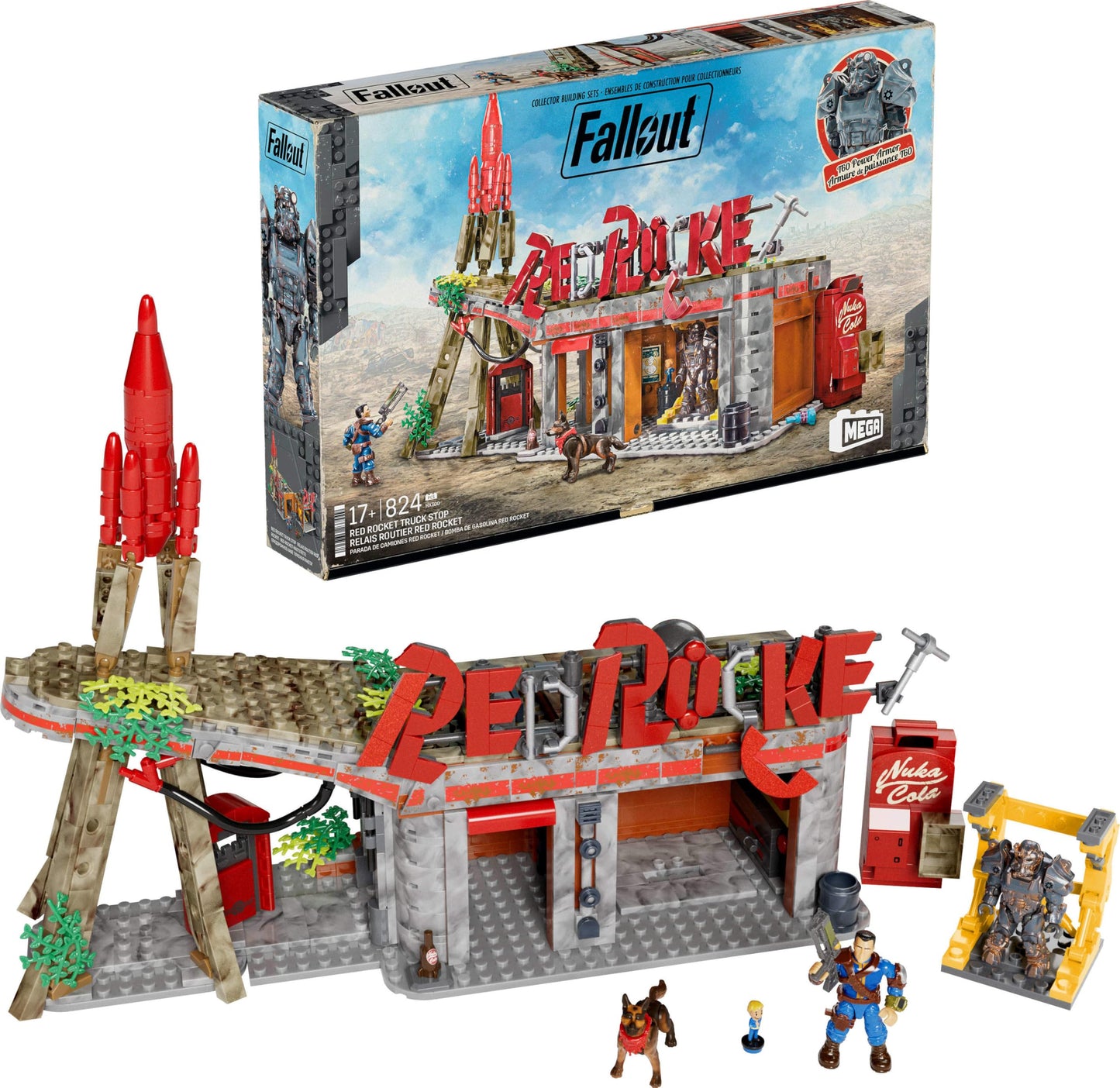 MEGA Fallout Red Rocket Truck Stop – 824-Piece Buildable Set with Sole Survivor & Dogmeat