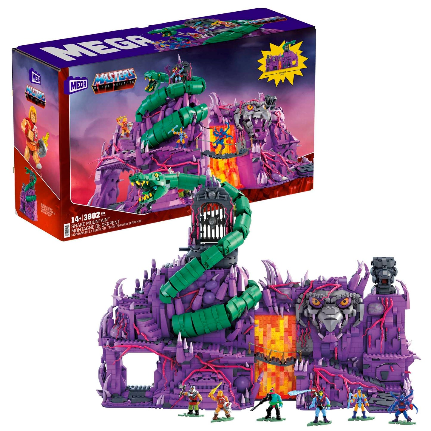 MEGA Snake Mountain Building Set – 3802 Pieces, 24-Inch Wide, 6 Micro Figures | Adult MOTU Collectible
