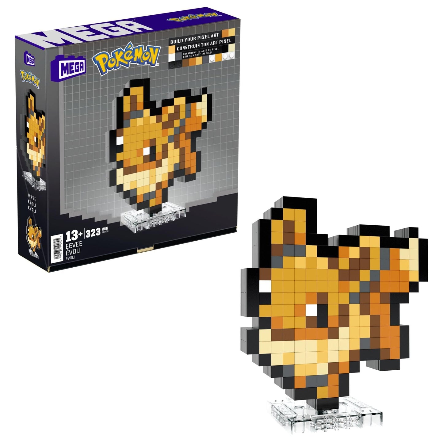 MEGA Pokemon Eevee 323-Piece Pixel-Art Building Set with Wall-Mountable Retro Figure