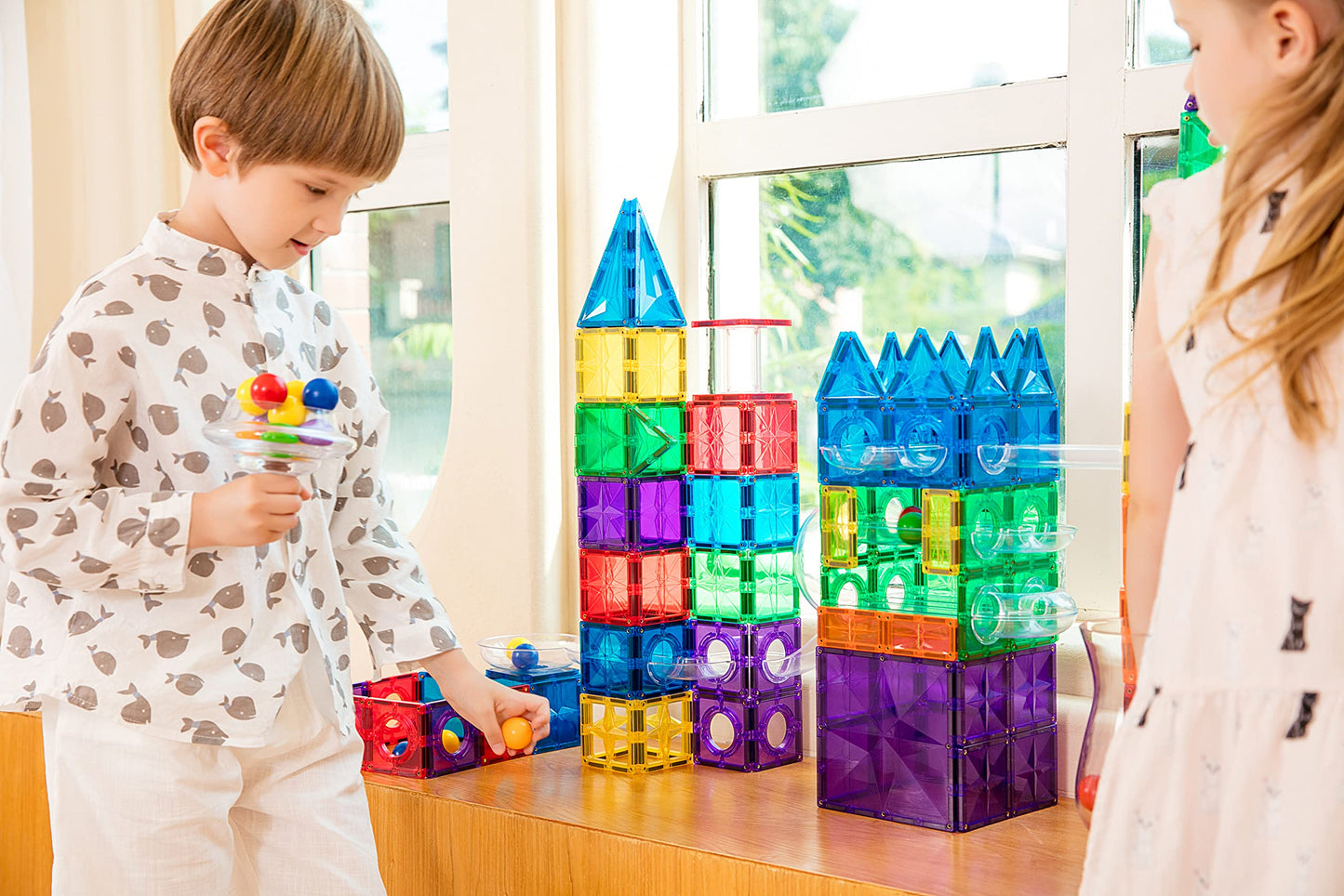 MEGAGONTILES Marble Run Magnetic Tiles Set 120PCS | STEM-Approved Educational Building Blocks for Kids 3–8