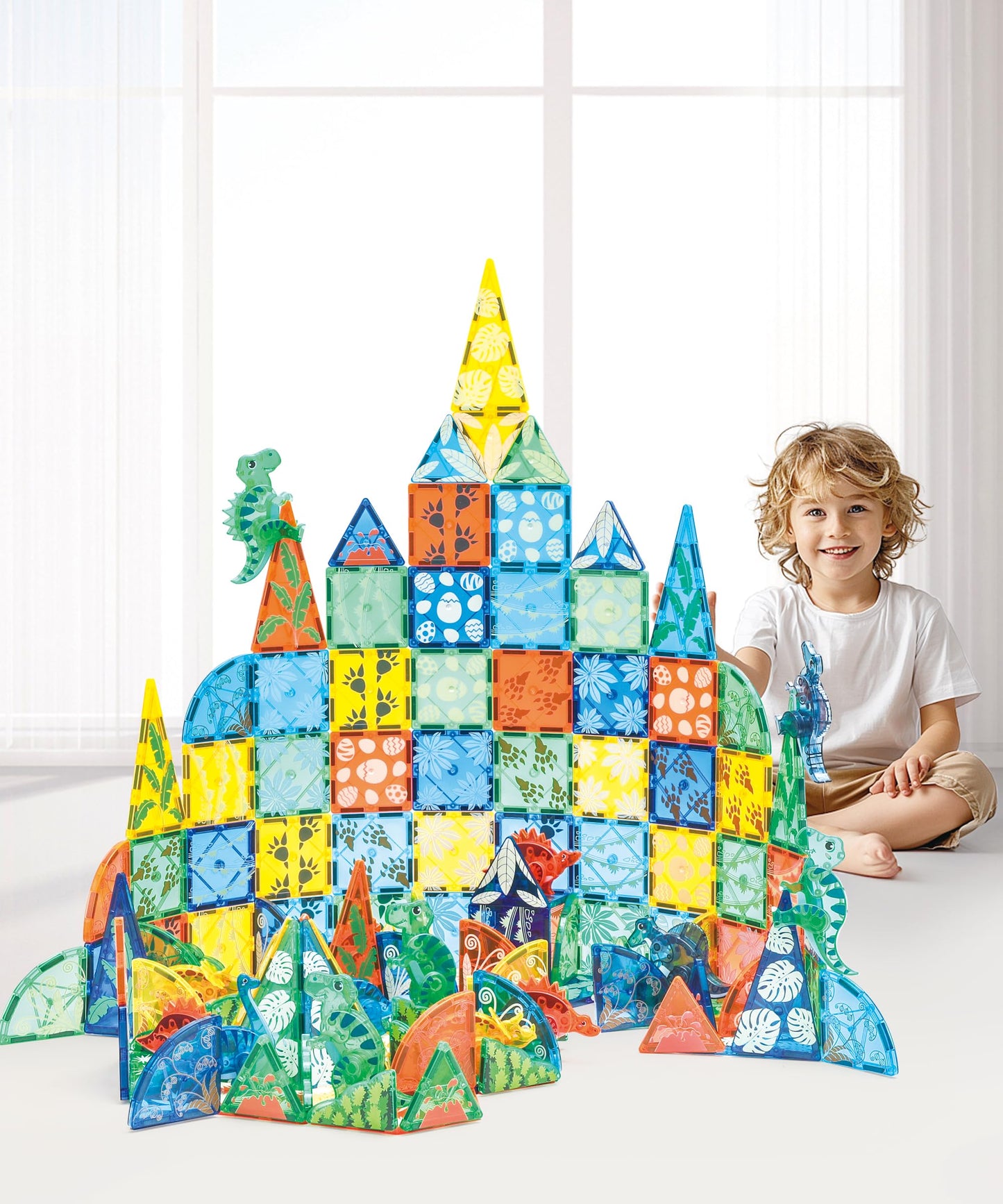 MEGAGONTILES Dinosaur Magnetic Tiles Set – 106PCS STEM Building Toy for Kids 3–8