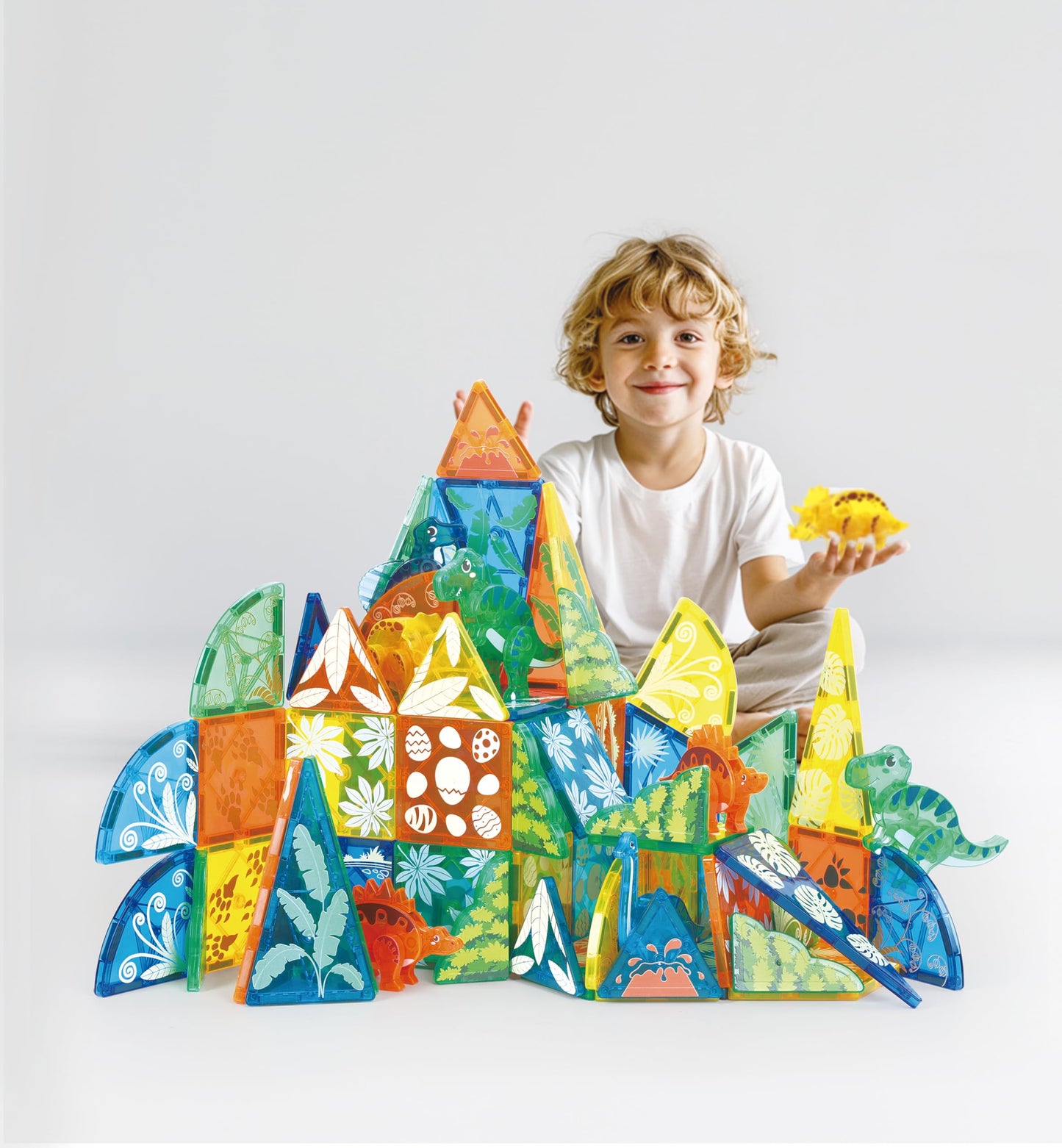 MEGAGONTILES Dinosaur Magnetic Tiles Set – 106PCS STEM Building Toy for Kids 3–8