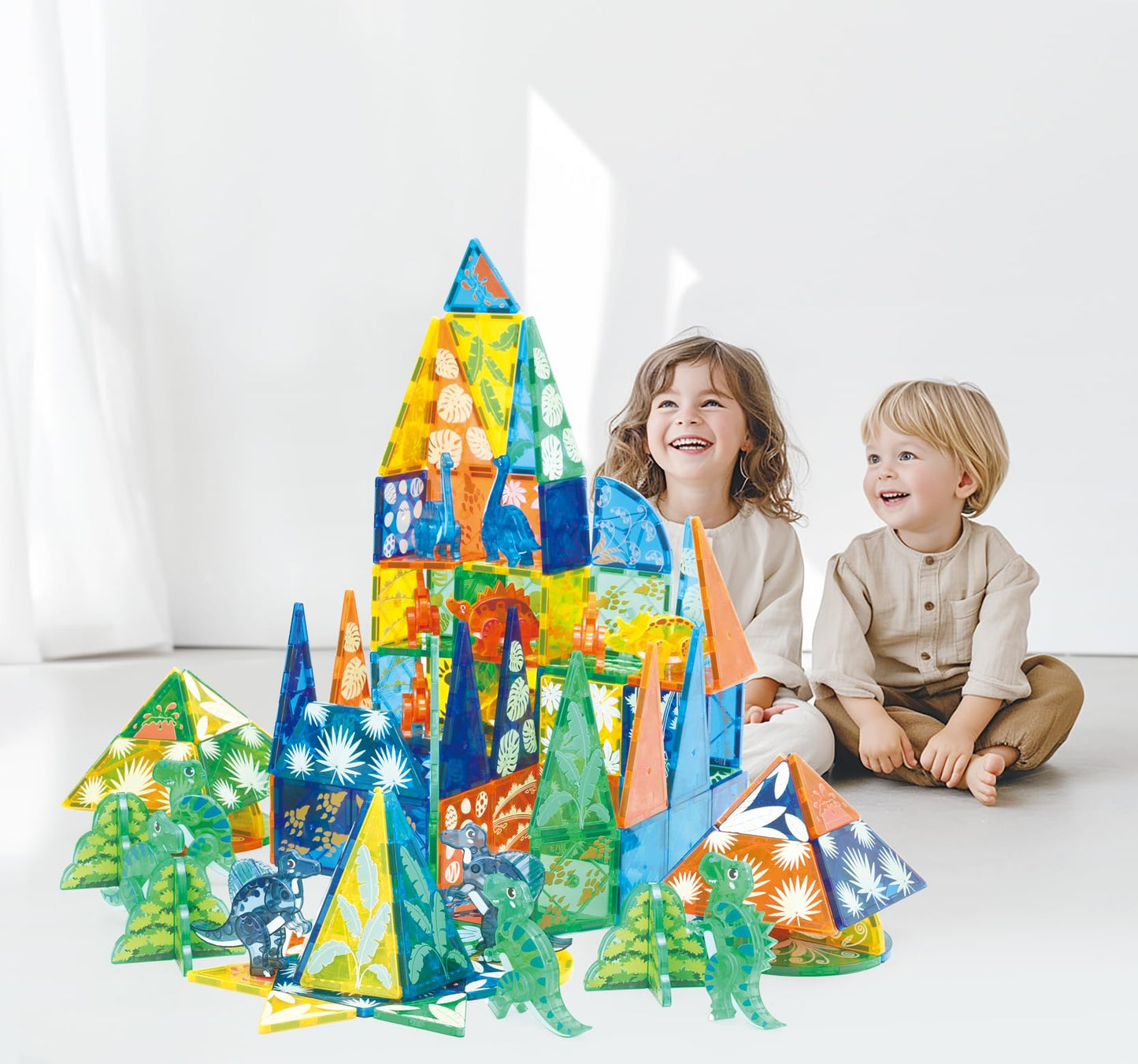 MEGAGONTILES Dinosaur Magnetic Tiles Set – 106PCS STEM Building Toy for Kids 3–8