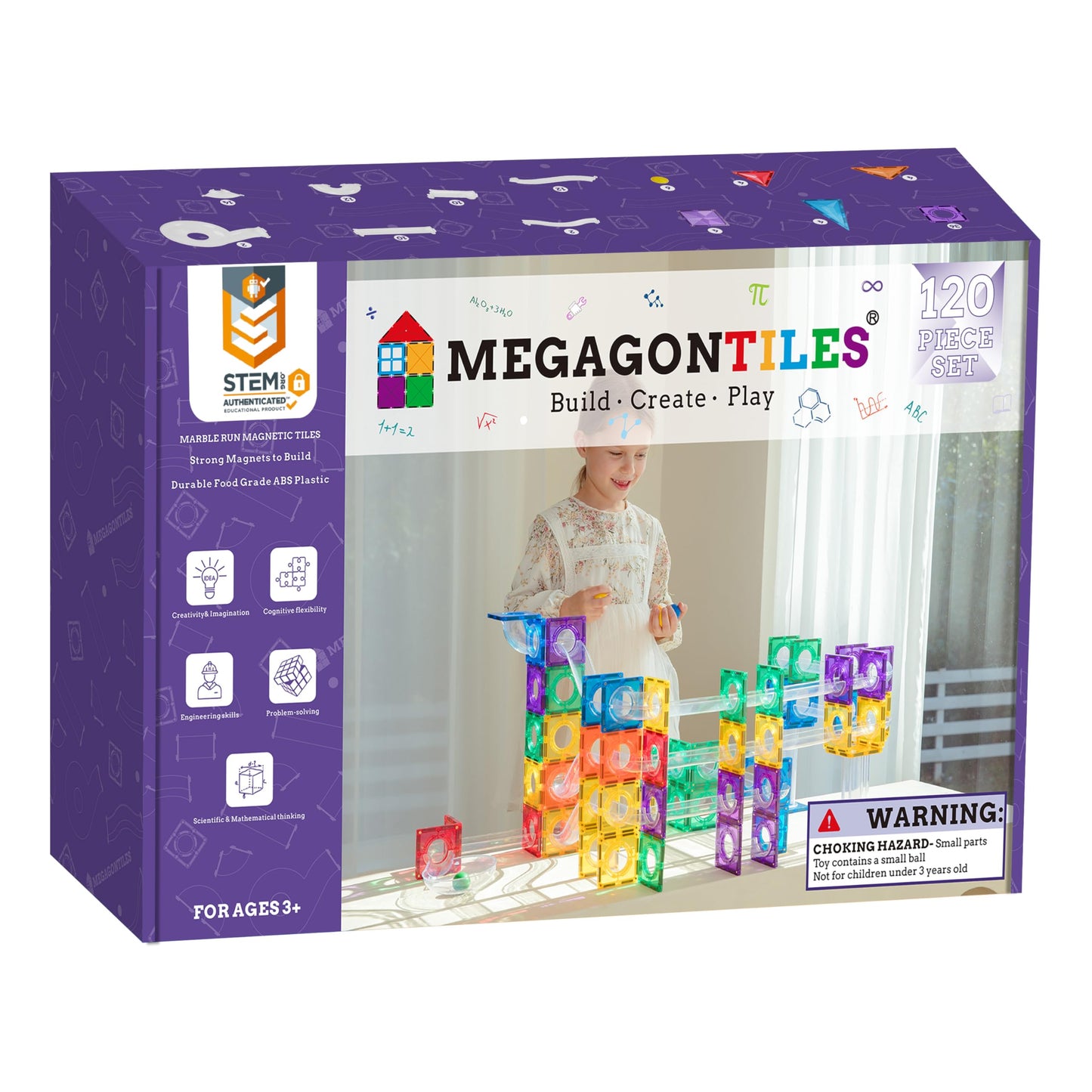 MEGAGONTILES Marble Run Magnetic Tiles Set 120PCS | STEM-Approved Educational Building Blocks for Kids 3–8