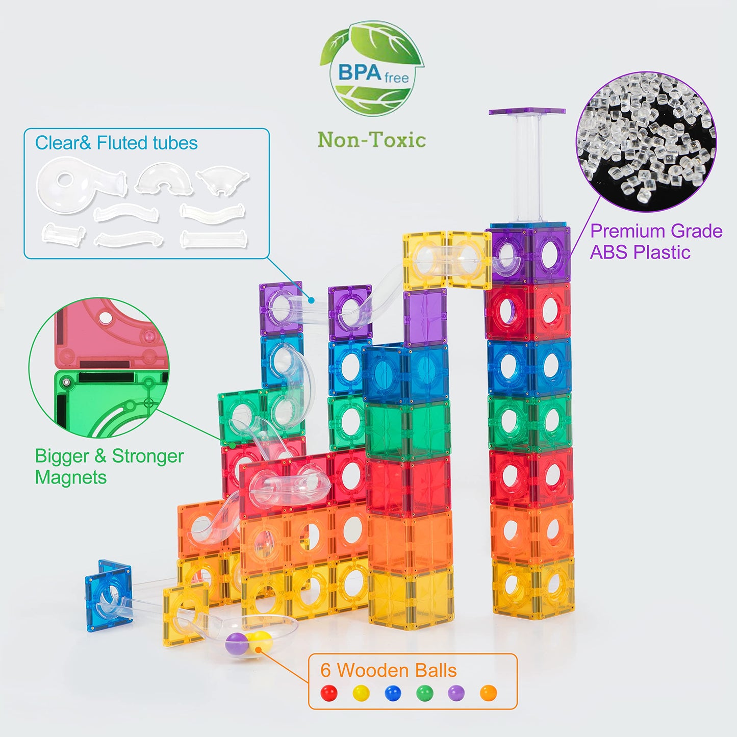 MEGAGONTILES Marble Run Magnetic Tiles Set 120PCS | STEM-Approved Educational Building Blocks for Kids 3–8