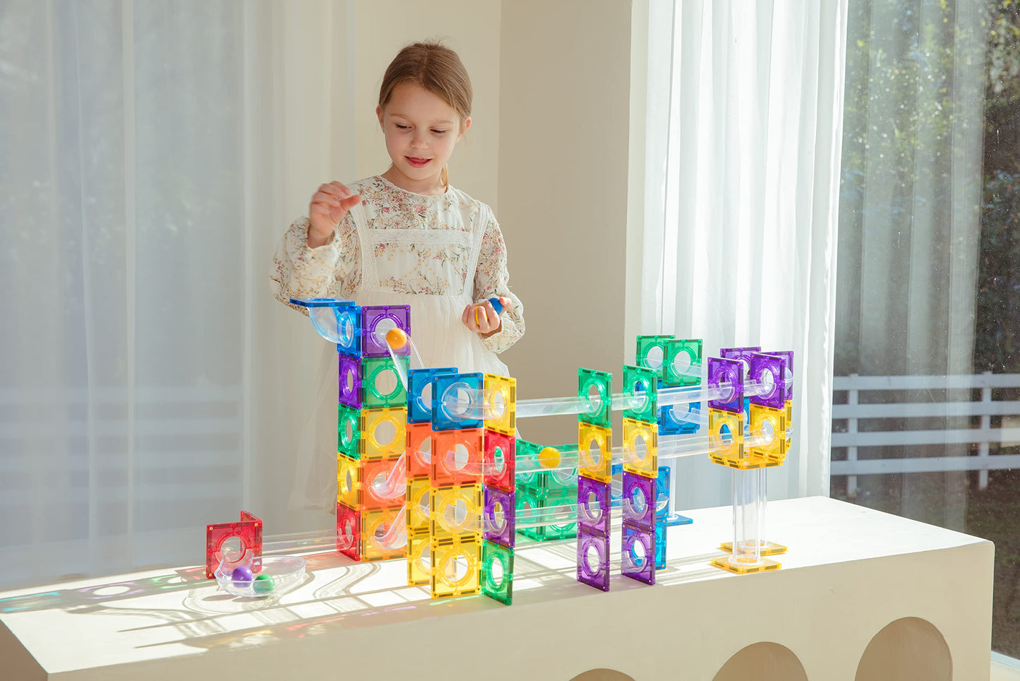 MEGAGONTILES Marble Run Magnetic Tiles Set 120PCS | STEM-Approved Educational Building Blocks for Kids 3–8