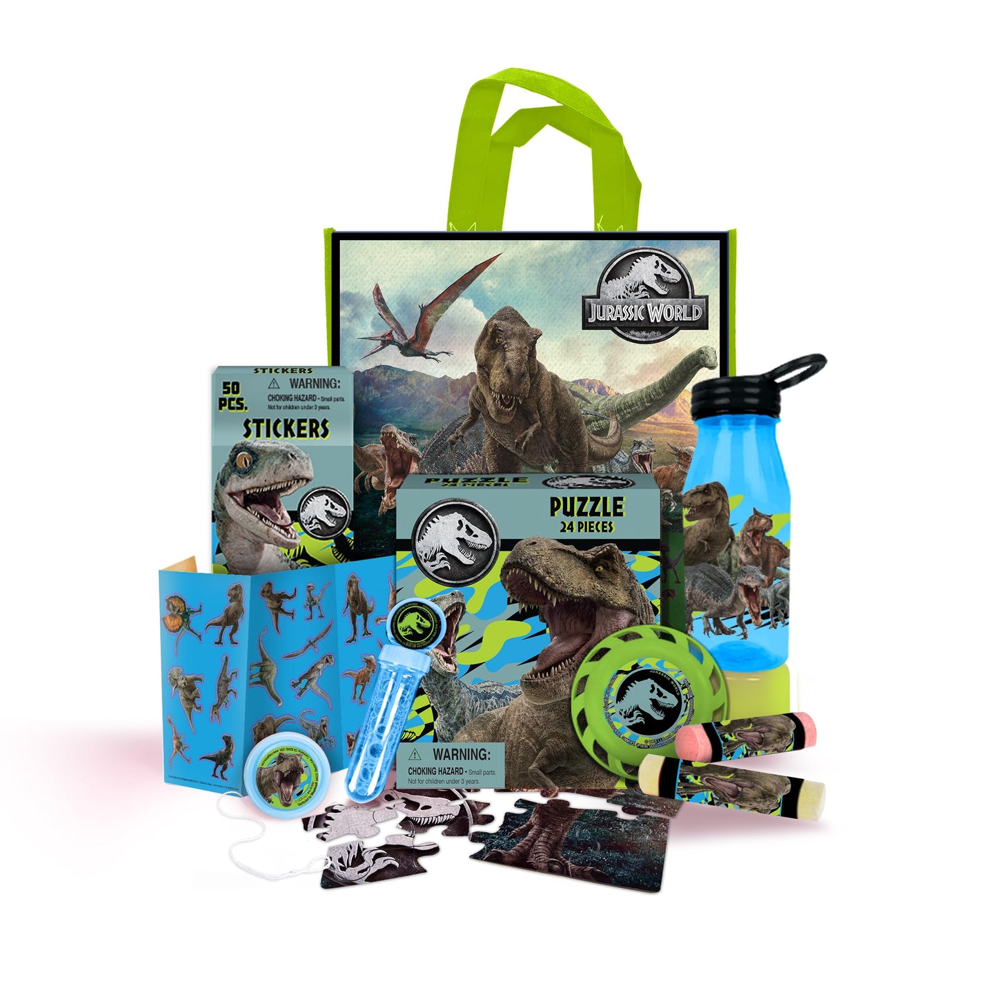 Megatoys Jurassic World Easter Tote Bag Gift Set – Tote Bag, 24-Piece Puzzle, Water Bottle, Sticker Pack & More