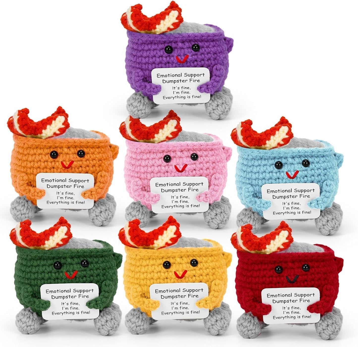 Megele 7-Piece Emotional Support Dumpster Fire Crochet with Positive Card | Cute Desk Accessories