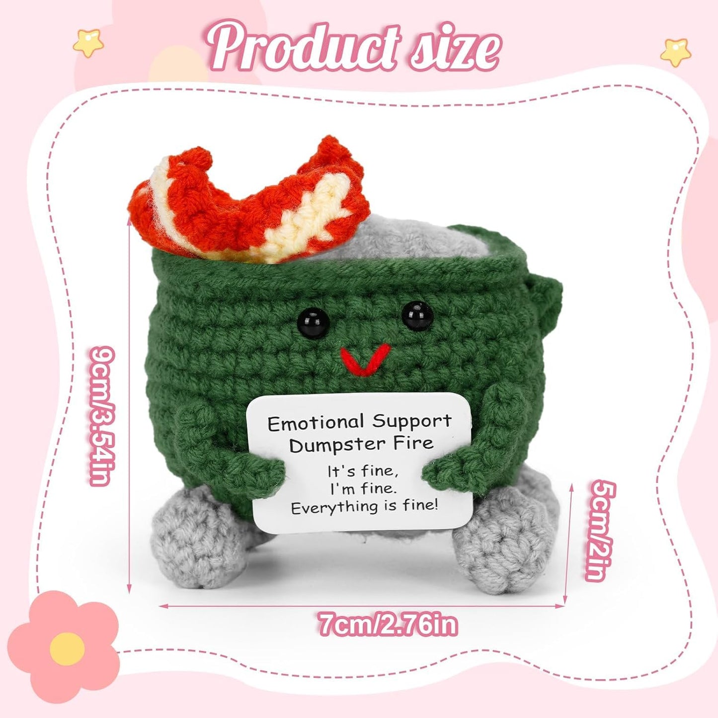 Megele 7-Piece Emotional Support Dumpster Fire Crochet with Positive Card | Cute Desk Accessories