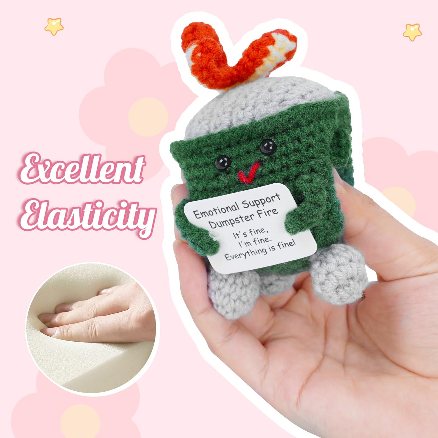 Megele 7-Piece Emotional Support Dumpster Fire Crochet with Positive Card | Cute Desk Accessories