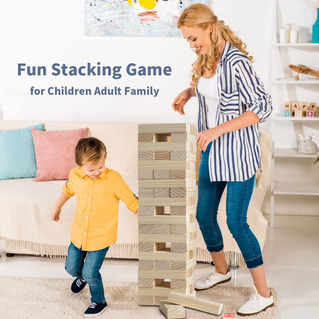 Megwoz Giant Tumble Tower – 60 Blocks, New Zealand Pine Family Game