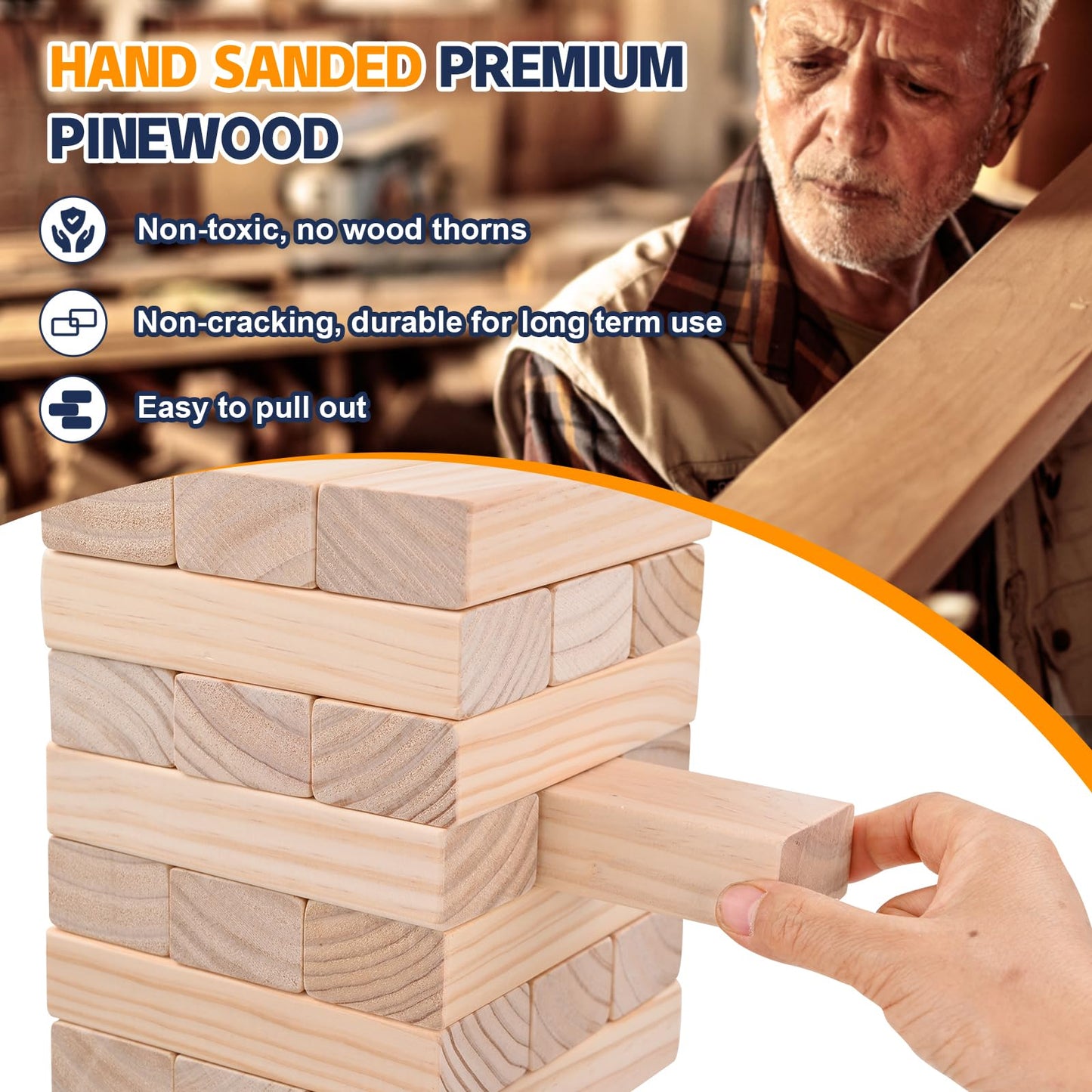 Megwoz Giant Tumble Tower: 57-Piece New Zealand Pine Block Set for Indoor & Outdoor Family Fun