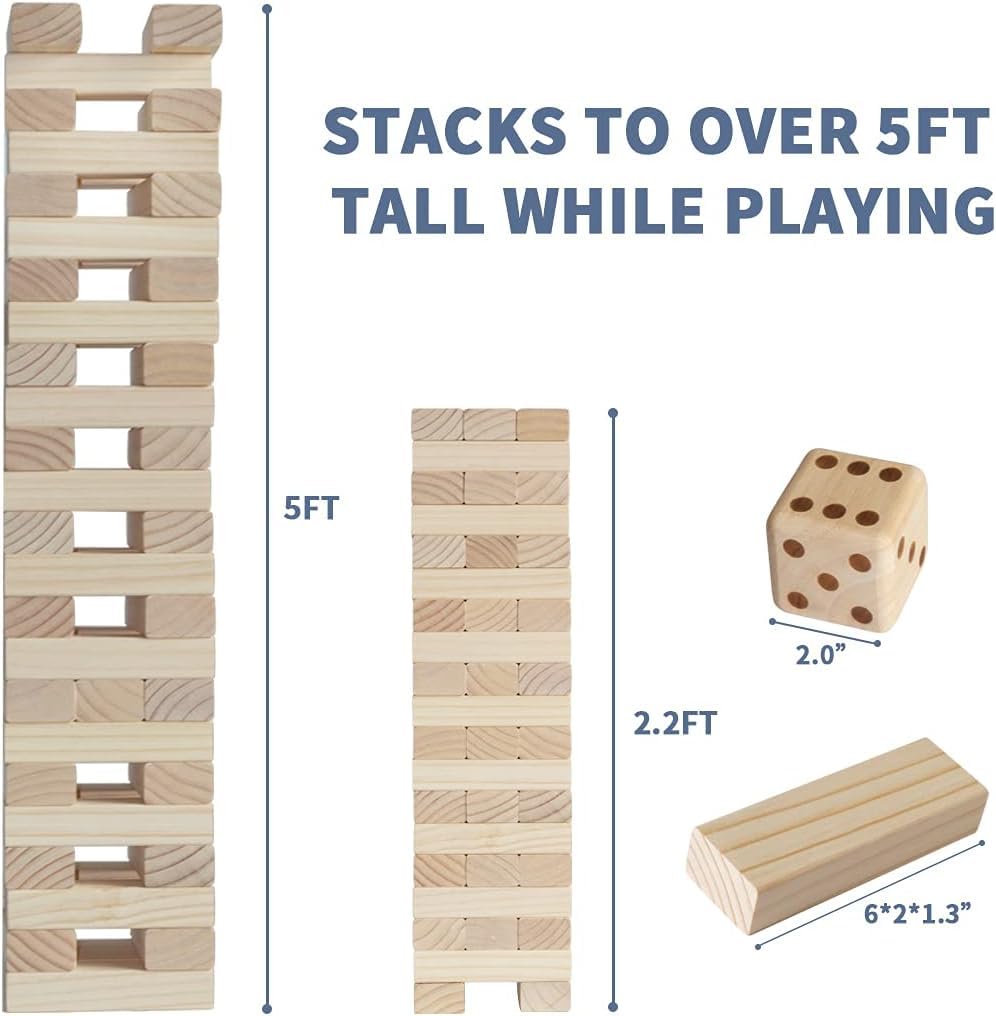 Megwoz Giant Tumble Tower – 60 Blocks, New Zealand Pine Family Game