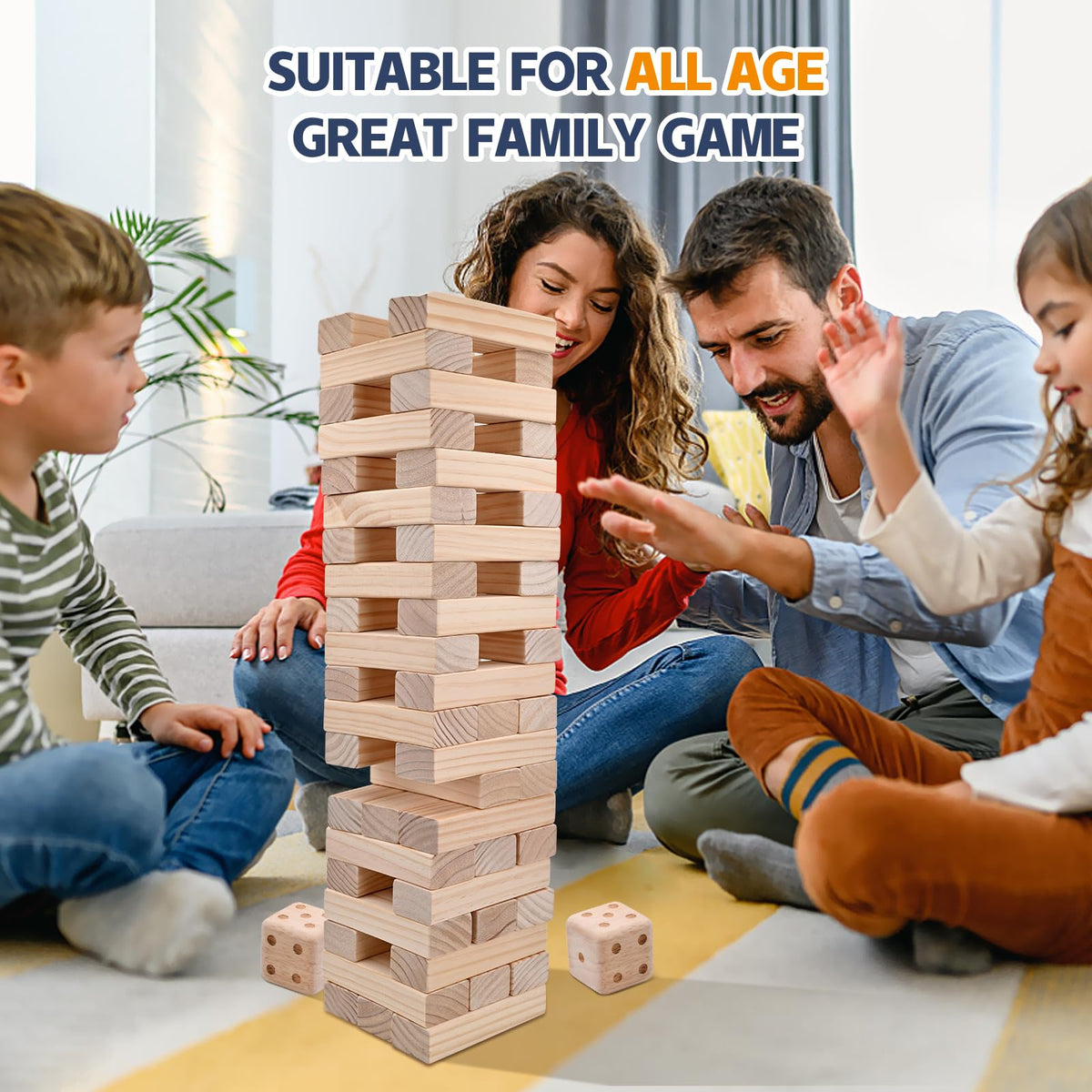 Megwoz Giant Tumble Tower: 57-Piece New Zealand Pine Block Set for Indoor & Outdoor Family Fun