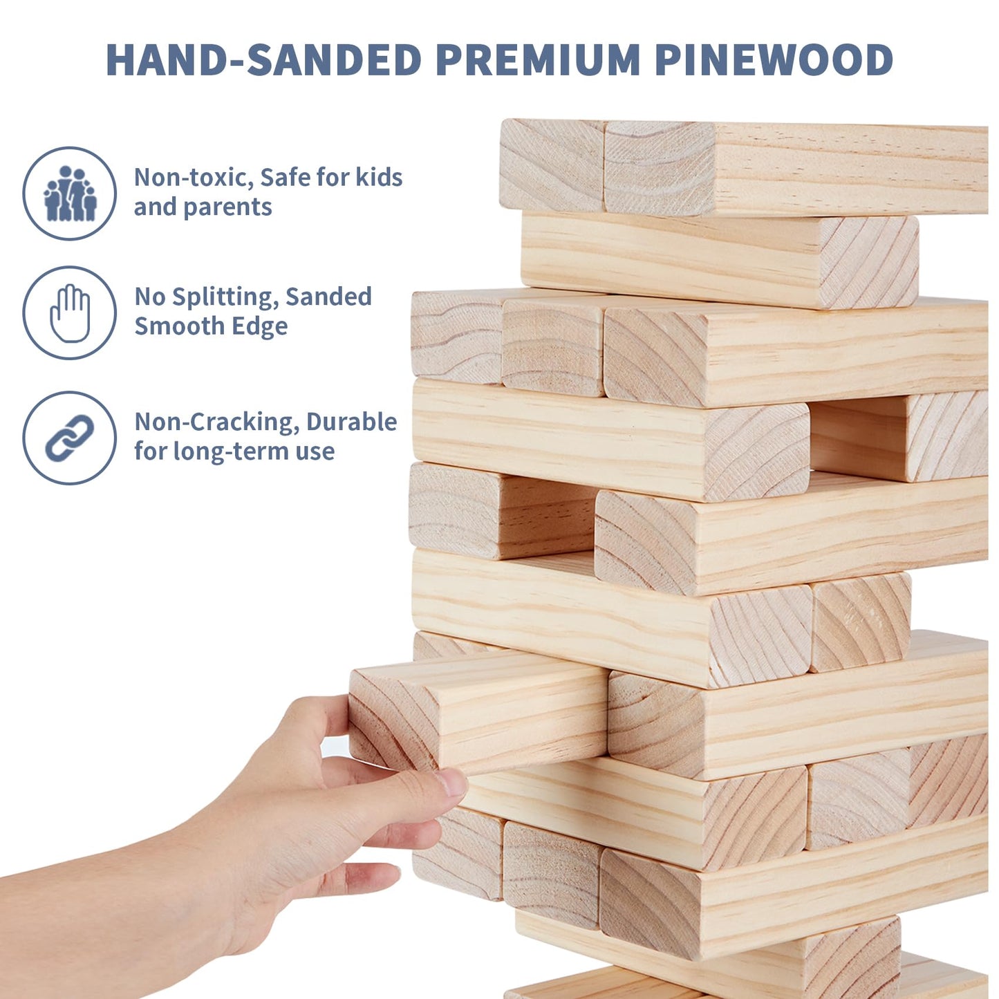 Megwoz Giant Tumble Tower Game – 60 Blocks, New Zealand Pine, Over 5 Feet Tall, Indoor/Outdoor Fun