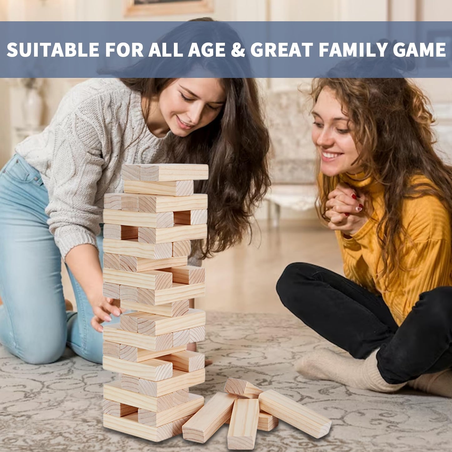 Megwoz Giant Tumble Tower Game – 60 Blocks, New Zealand Pine, Over 5 Feet Tall, Indoor/Outdoor Fun