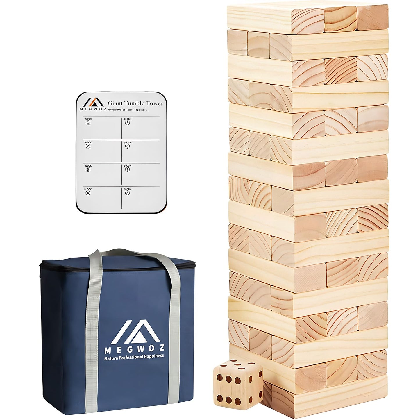 Megwoz Giant Tumble Tower – 60 Blocks, New Zealand Pine Family Game