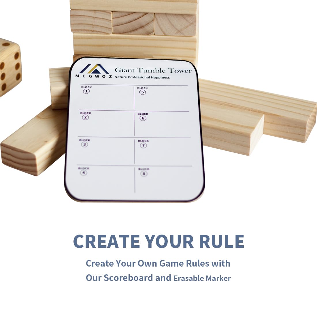 Megwoz Giant Tumble Tower – 60 Blocks, New Zealand Pine Family Game