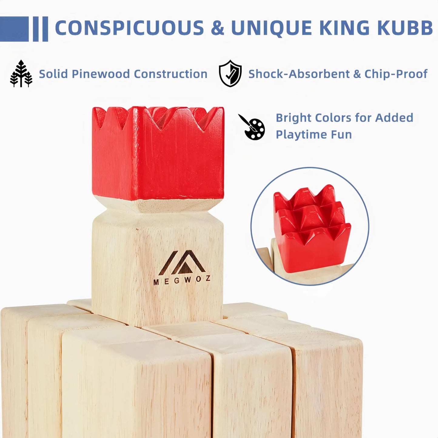 Megwoz Kubb Yard Game – Outdoor Viking Chess for Adults | NZ Pine, Carry Case & 10m Tape