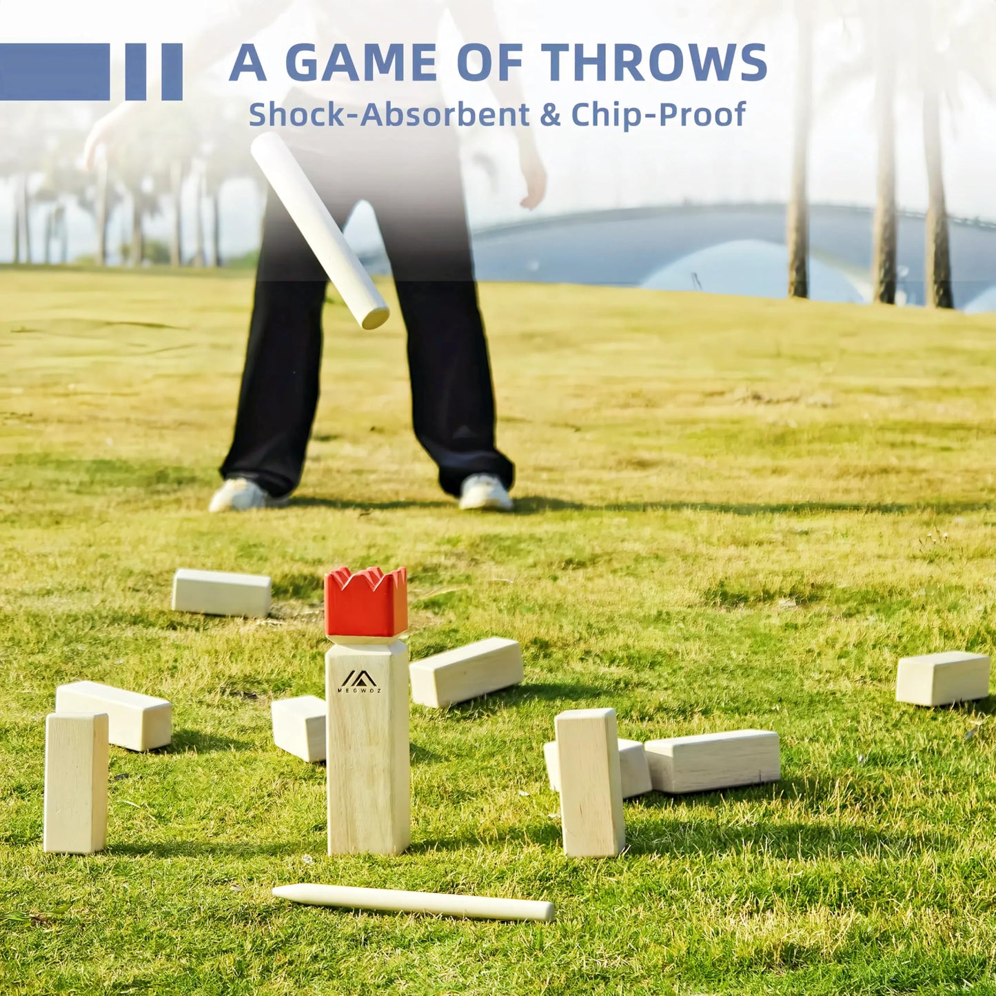 Megwoz Kubb Yard Game – Outdoor Viking Chess for Adults | NZ Pine, Carry Case & 10m Tape
