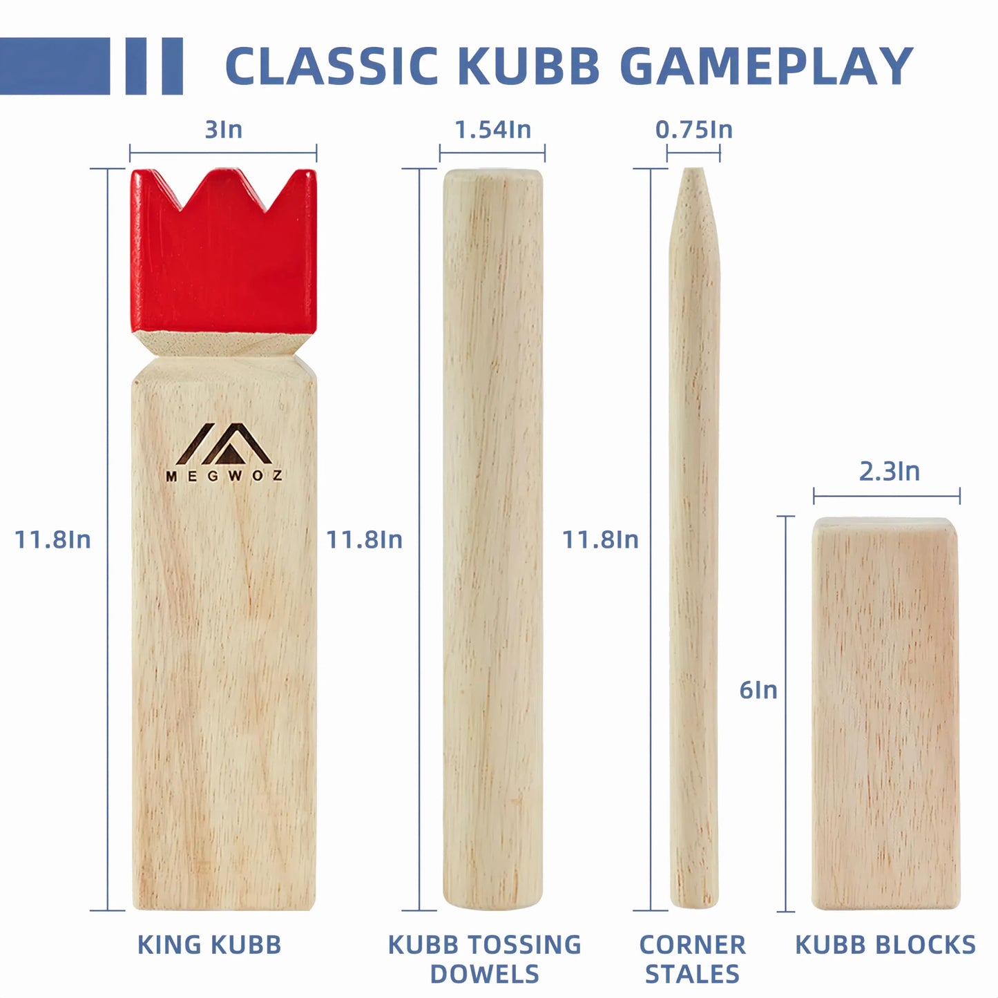 Megwoz Kubb Yard Game – Outdoor Viking Chess for Adults | NZ Pine, Carry Case & 10m Tape