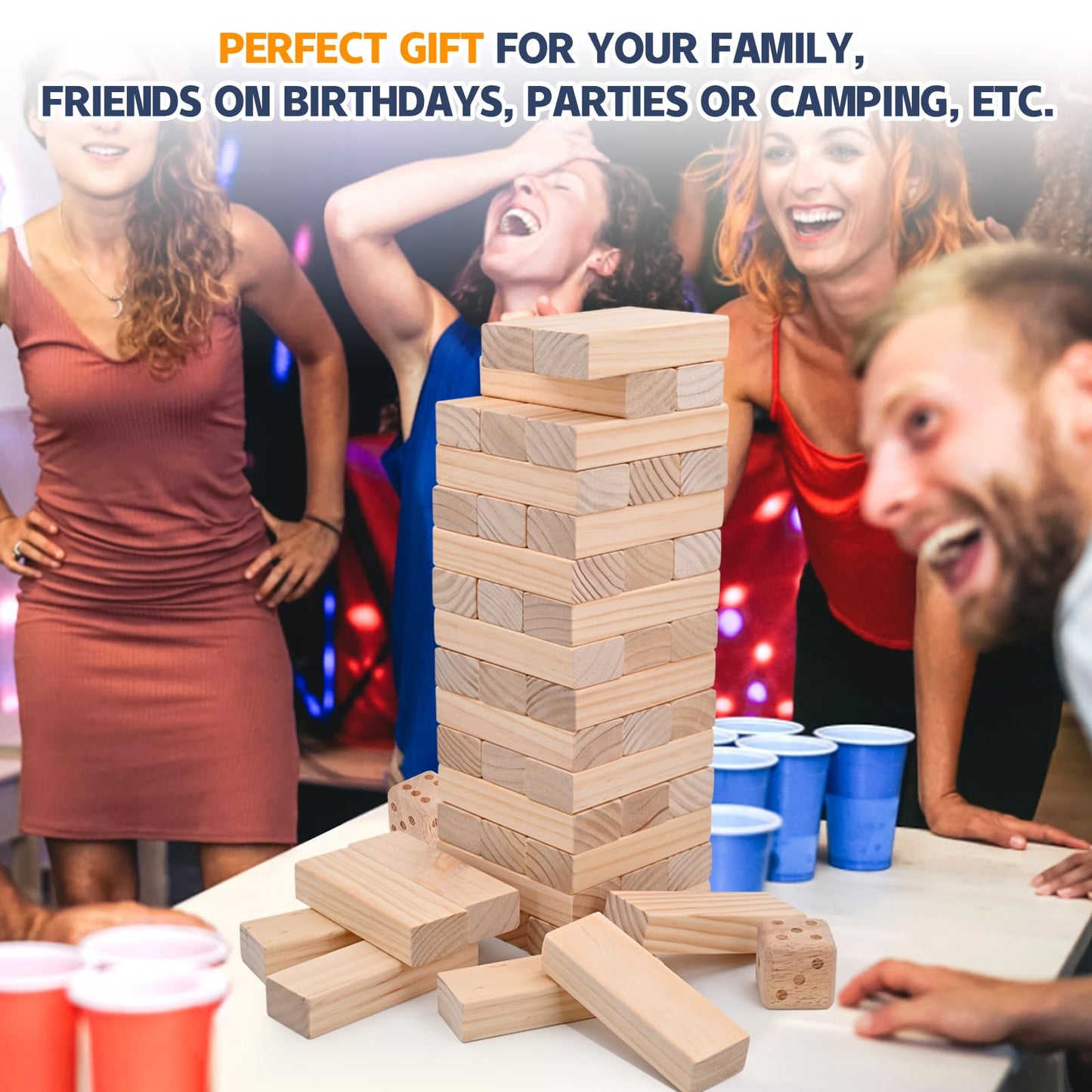 Megwoz Giant Tumble Tower: 57-Piece New Zealand Pine Block Set for Indoor & Outdoor Family Fun
