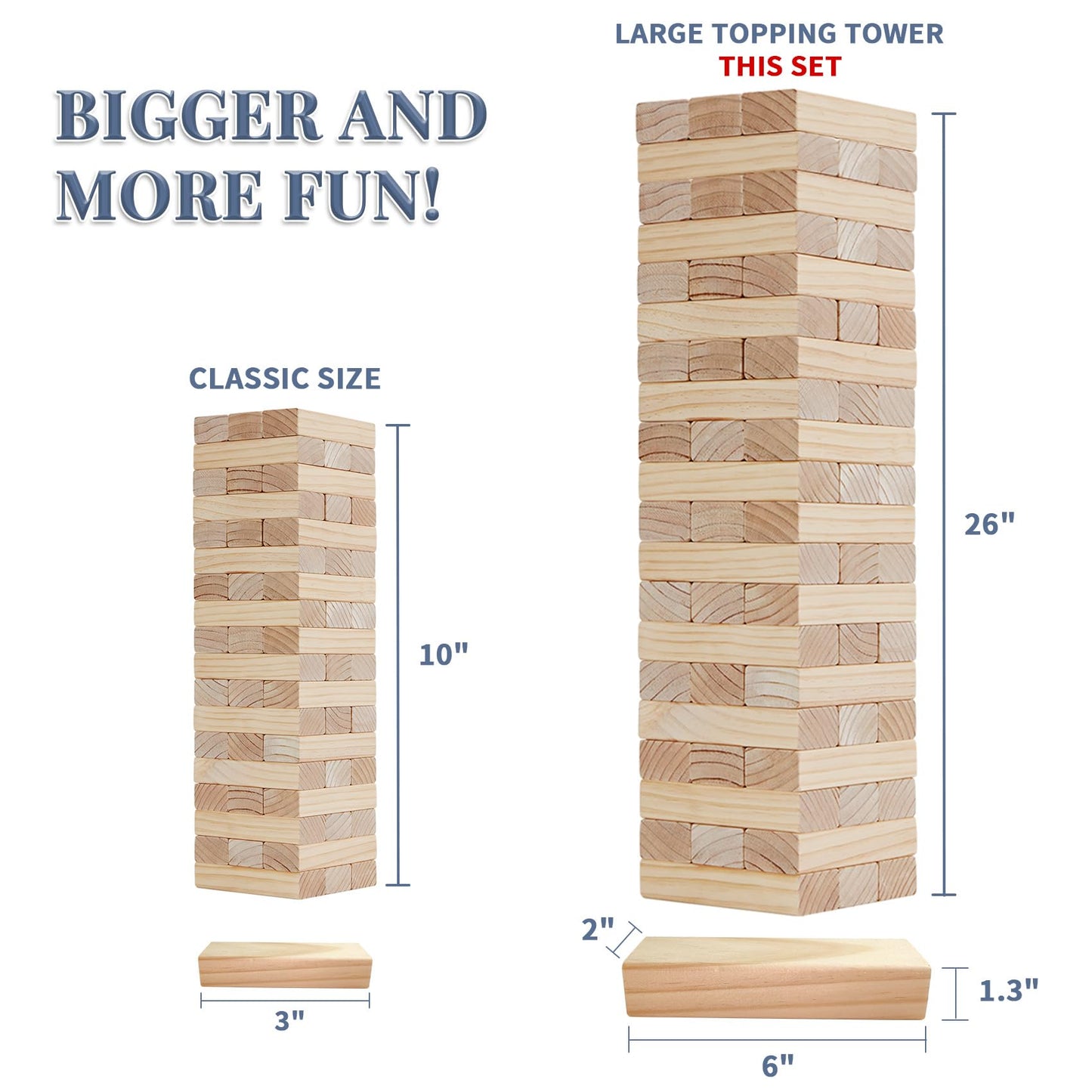 Megwoz Giant Tumble Tower – 60 Blocks, New Zealand Pine Family Game