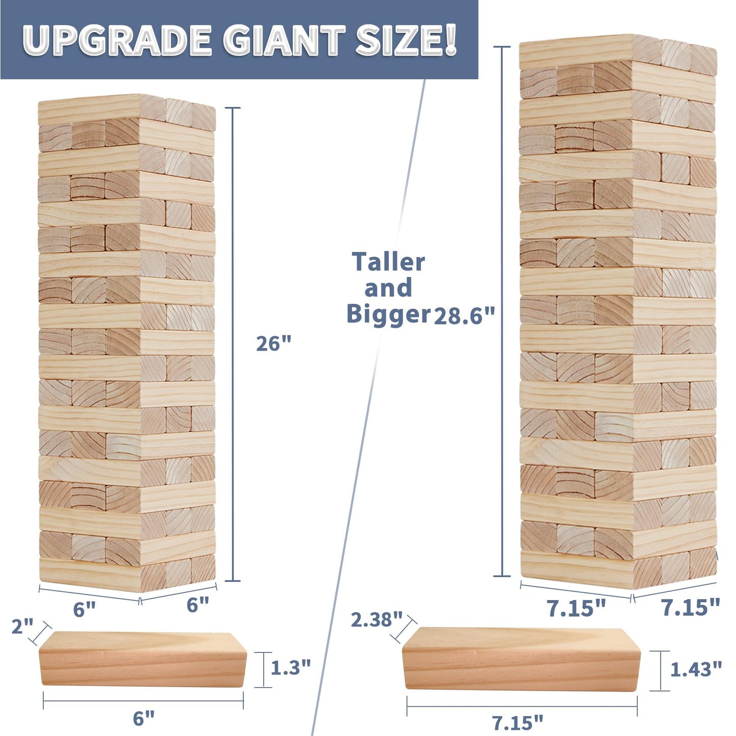 Megwoz Giant Tumble Tower Game – 60 Blocks, New Zealand Pine, Over 5 Feet Tall, Indoor/Outdoor Fun