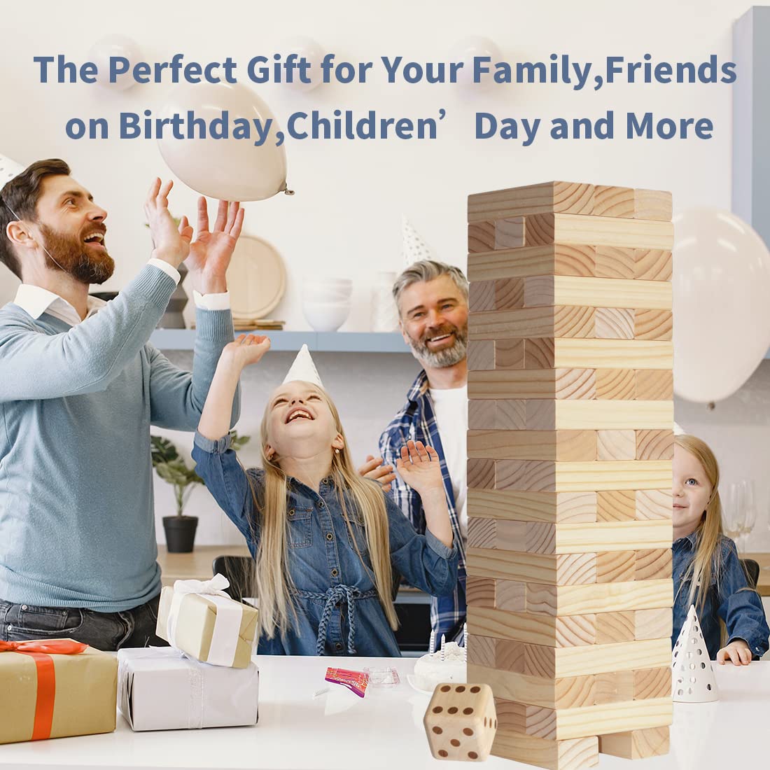 Megwoz Giant Tumble Tower – 60 Blocks, New Zealand Pine Family Game