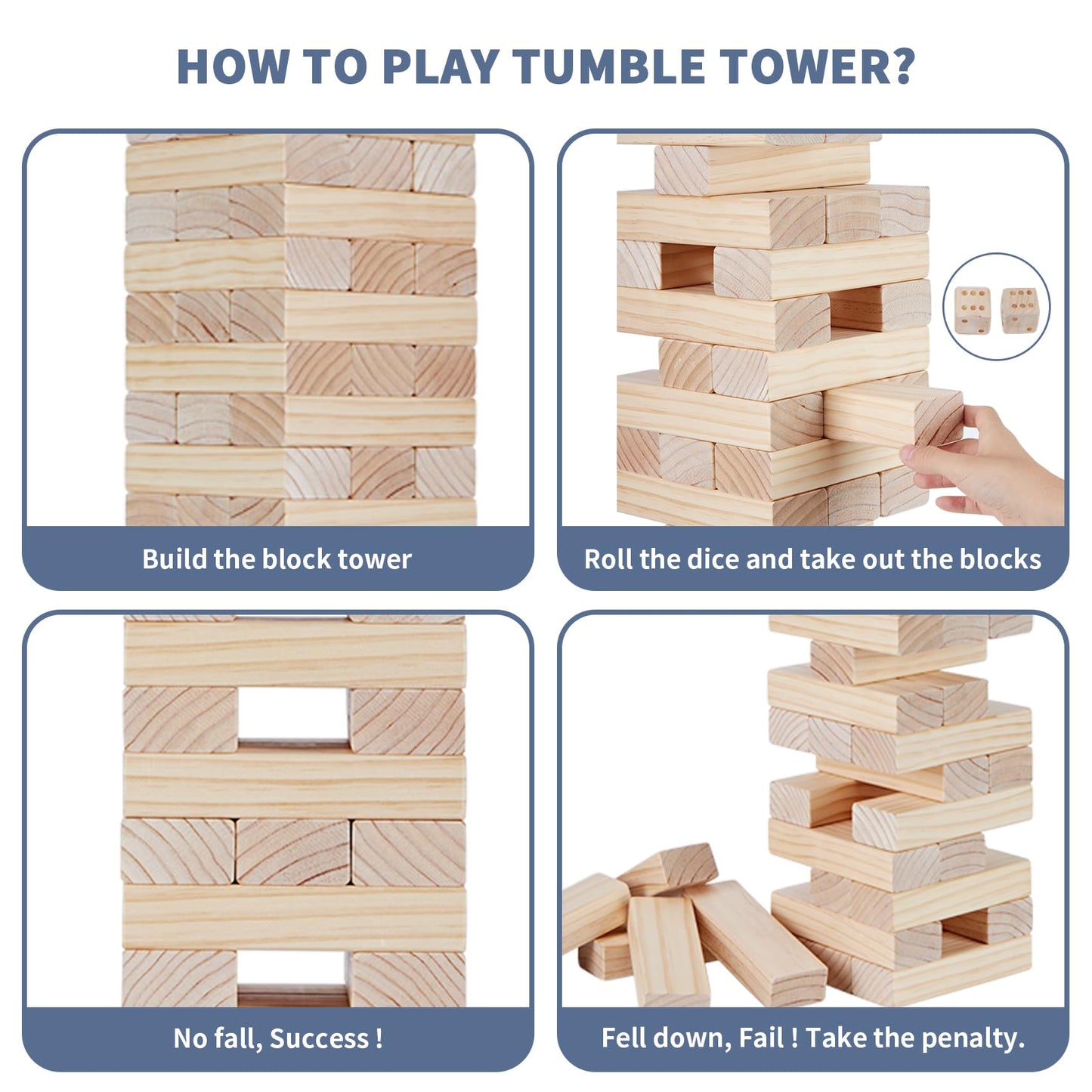 Megwoz Giant Tumble Tower Game – 60 Blocks, New Zealand Pine, Over 5 Feet Tall, Indoor/Outdoor Fun