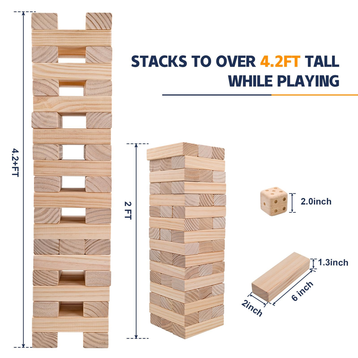 Megwoz Giant Tumble Tower: 57-Piece New Zealand Pine Block Set for Indoor & Outdoor Family Fun