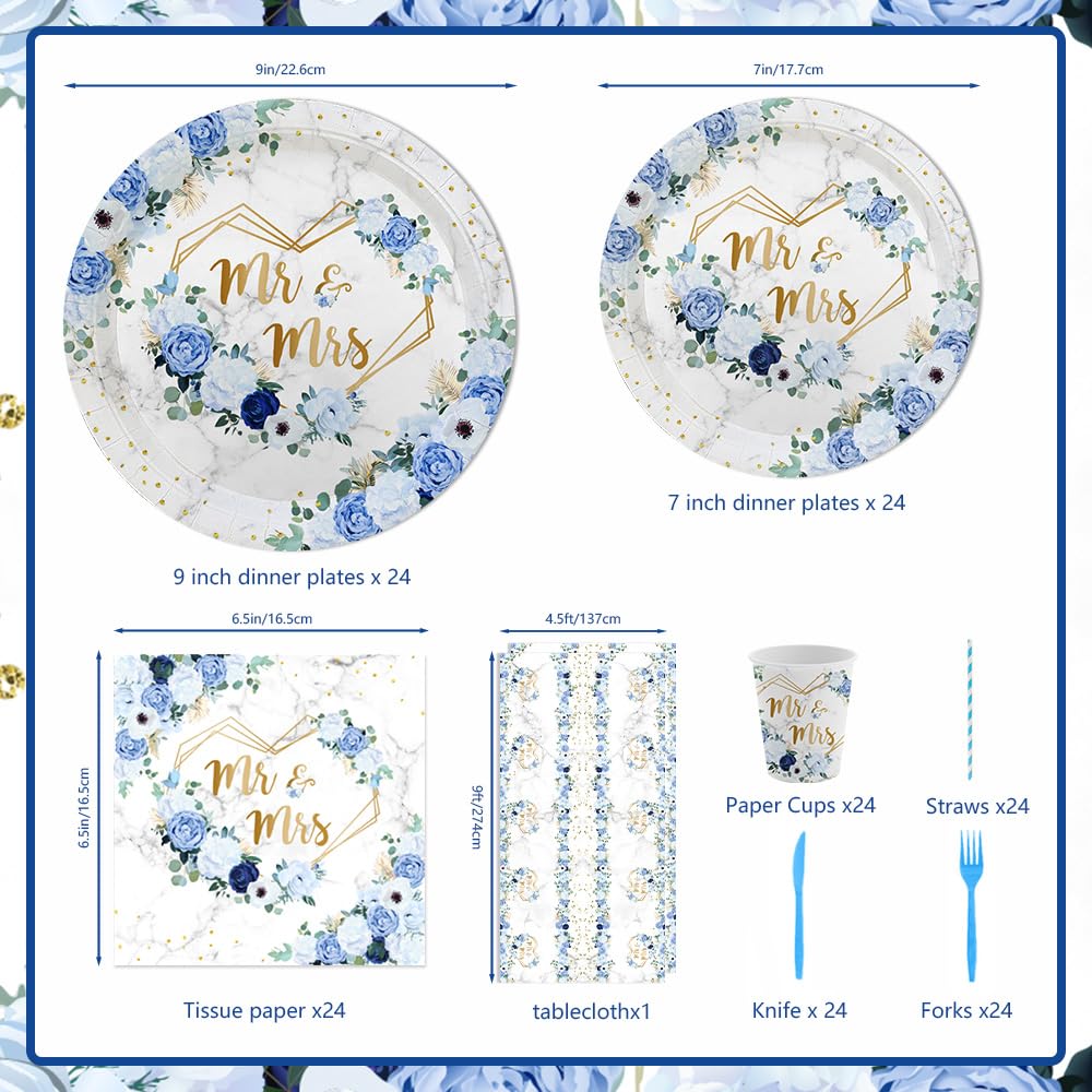 MEHOFOND 169-Piece Blue Wedding Decor & Disposable Dinnerware for 24