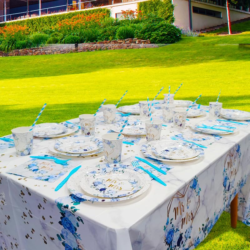 MEHOFOND 169-Piece Blue Wedding Decor & Disposable Dinnerware for 24