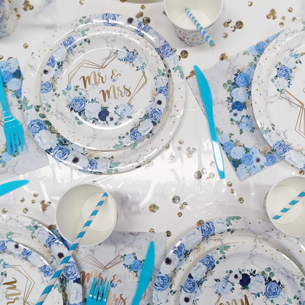 MEHOFOND 169-Piece Blue Wedding Decor & Disposable Dinnerware for 24