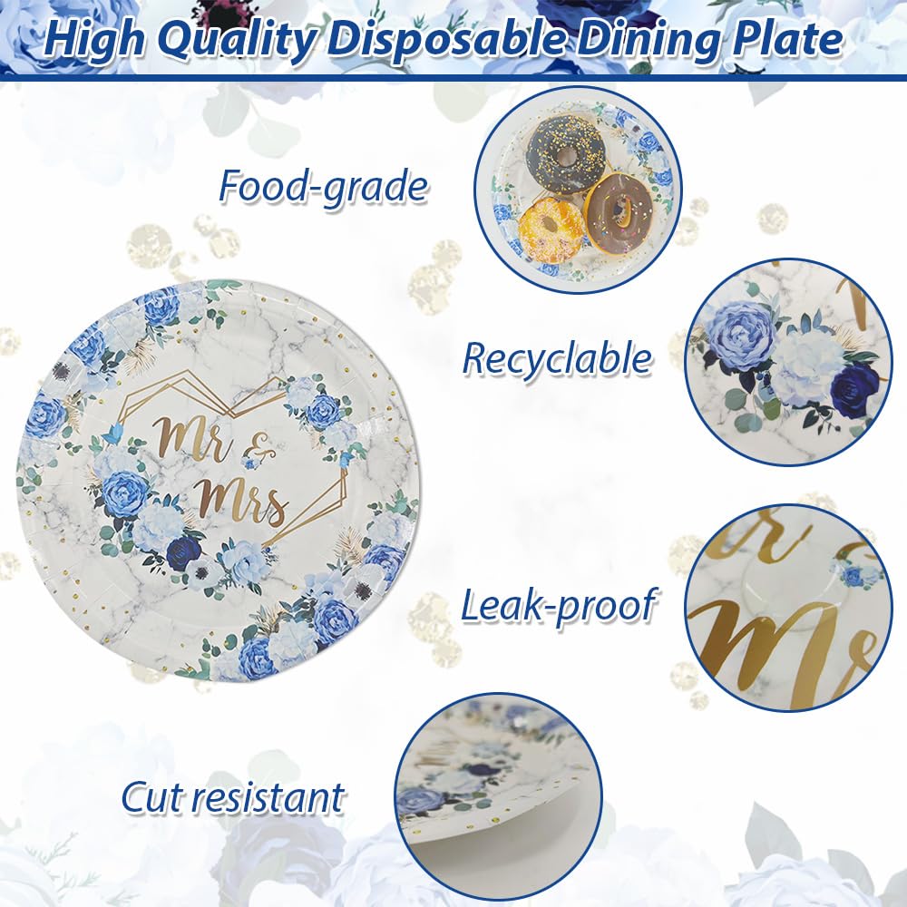 MEHOFOND 169-Piece Blue Wedding Decor & Disposable Dinnerware for 24