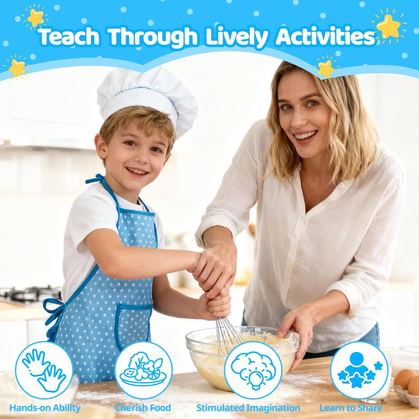 MEIDAYAI 11-Piece Kids Chef Costume Set – Adjustable Apron & Realistic Cooking Toys for Ages 3-8 (Blue)