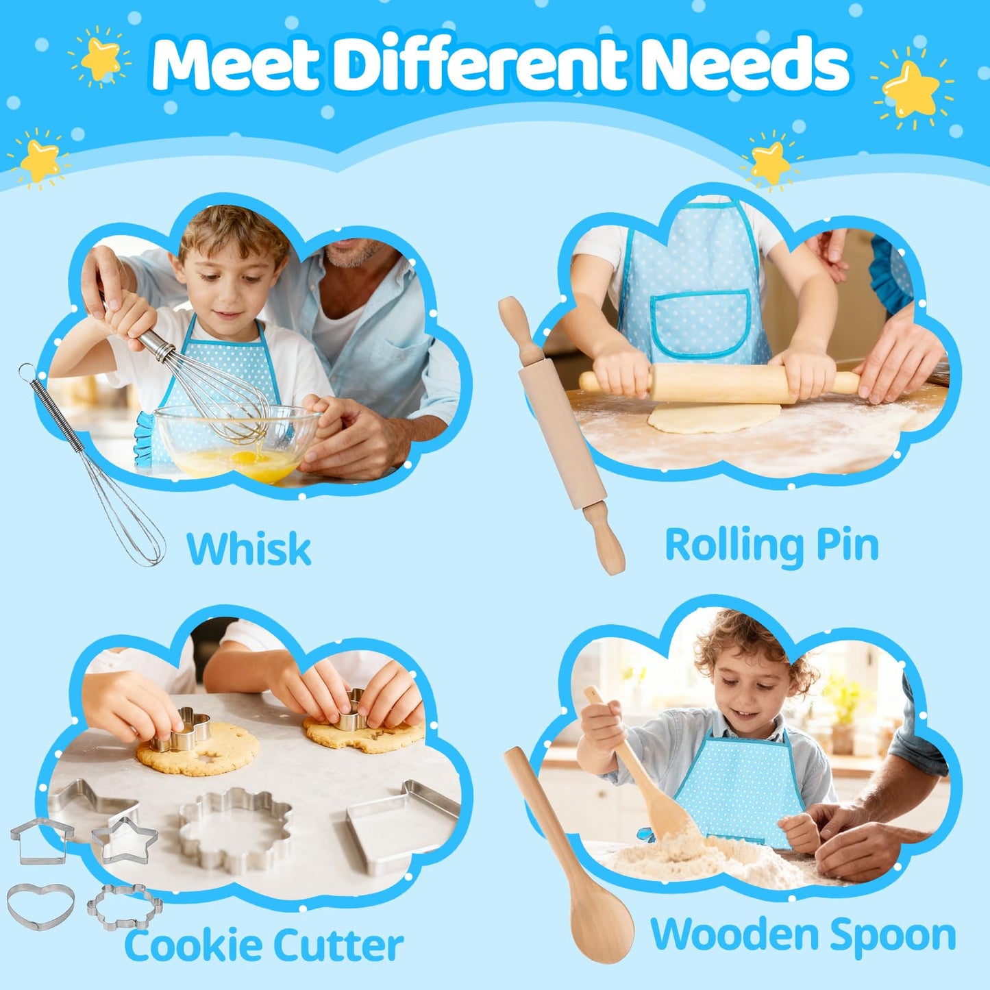 MEIDAYAI 11-Piece Kids Chef Costume Set – Adjustable Apron & Realistic Cooking Toys for Ages 3-8 (Blue)