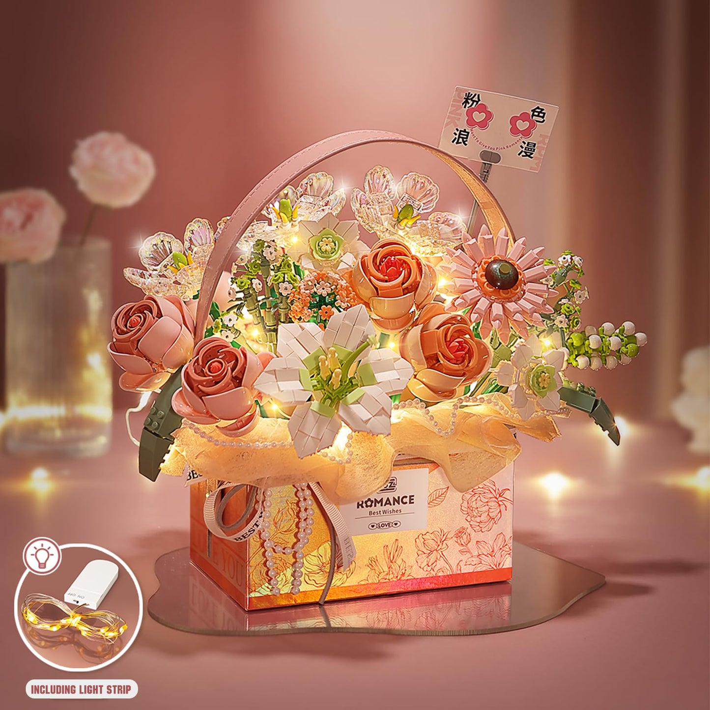 MEIEST Flower Bouquet Building Blocks Set – Handheld Gift Box & Rose Bonsai Model