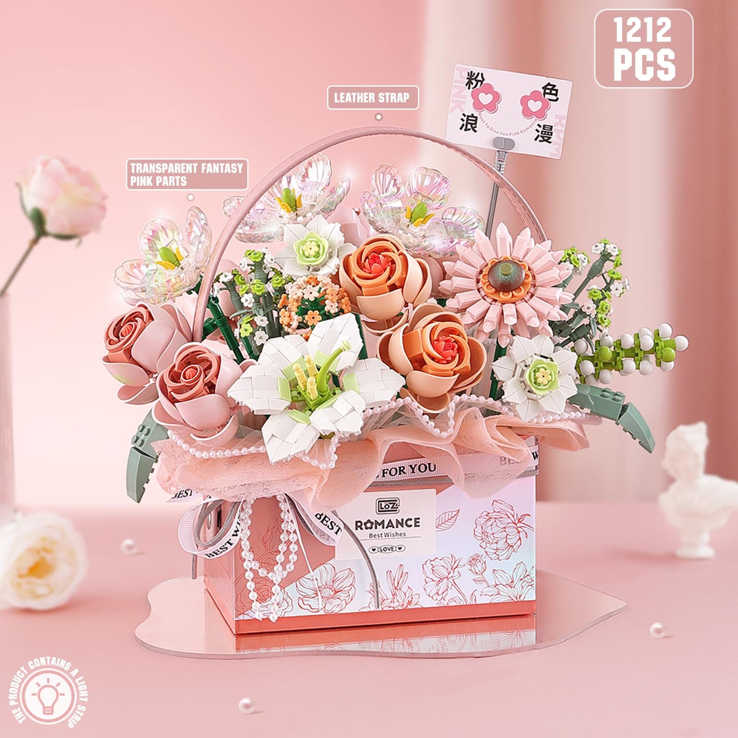 MEIEST Flower Bouquet Building Blocks Set – Handheld Gift Box & Rose Bonsai Model