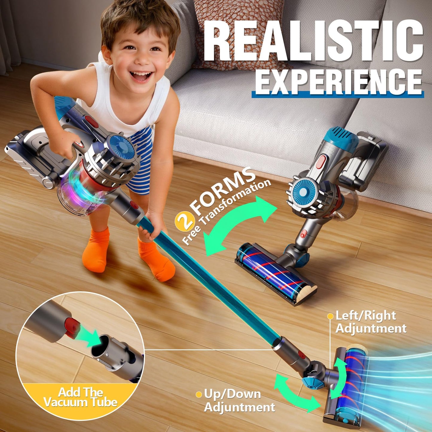 MEIJIABA Kids Vacuum That Really Works – Cordless Toy Vacuum for Toddlers (4-in-1 Cleaning Set)