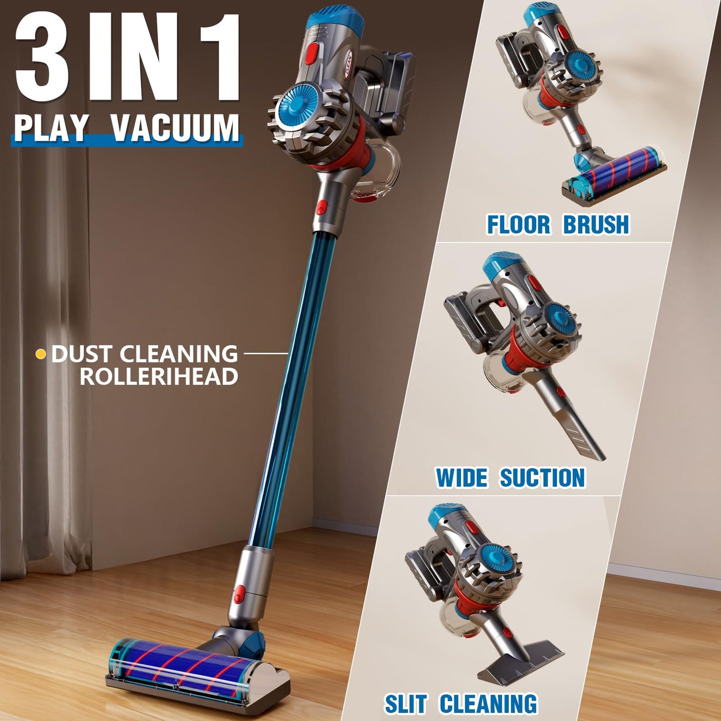 MEIJIABA Kids Vacuum That Really Works – Cordless Toy Vacuum for Toddlers (4-in-1 Cleaning Set)