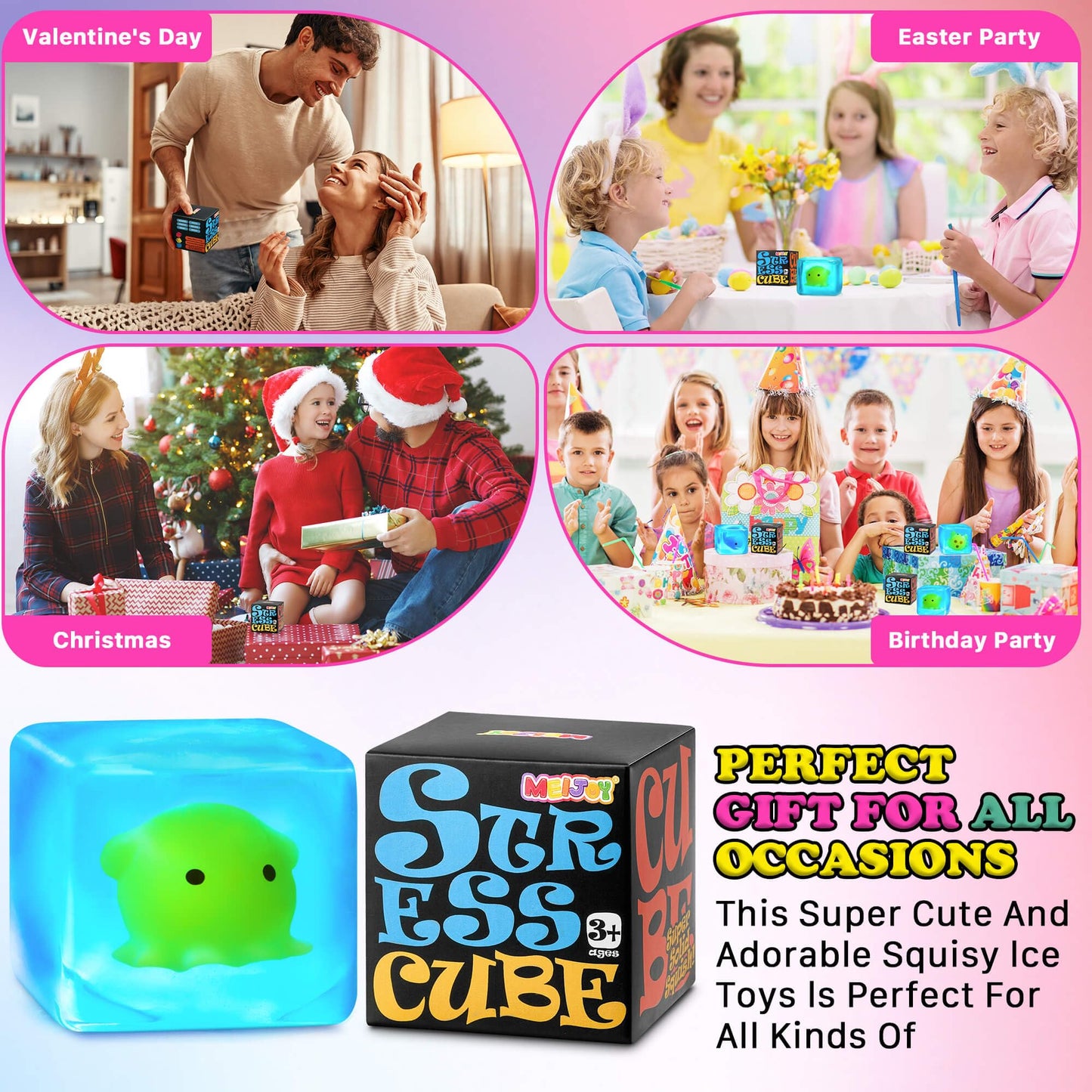 Meijoy Squishy Stress Cube Fidget Toy – Glow in the Dark Octopus Mochi Sensory Cube