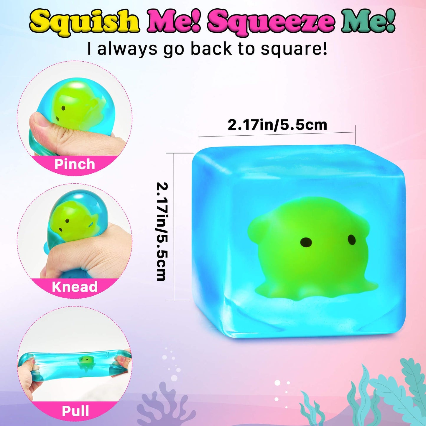 Meijoy Squishy Stress Cube Fidget Toy – Glow in the Dark Octopus Mochi Sensory Cube