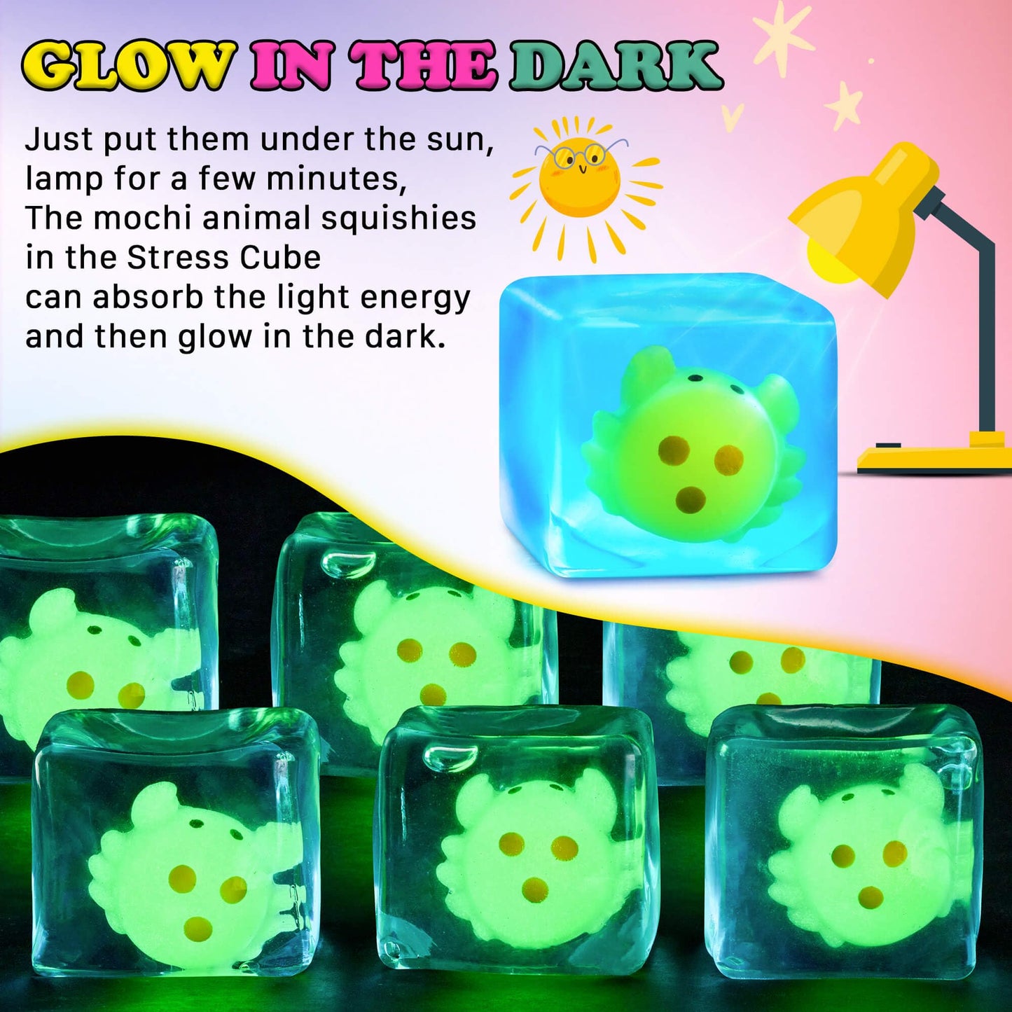 Meijoy Stress Cube Squishy Toy – Glow-in-The-Dark Crab Fidget for Kids & Adults